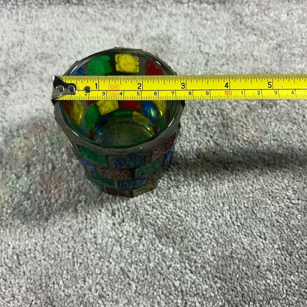 Mosaic Candle Holder Multicolor Glass Boho Votive Decor Small Size‎